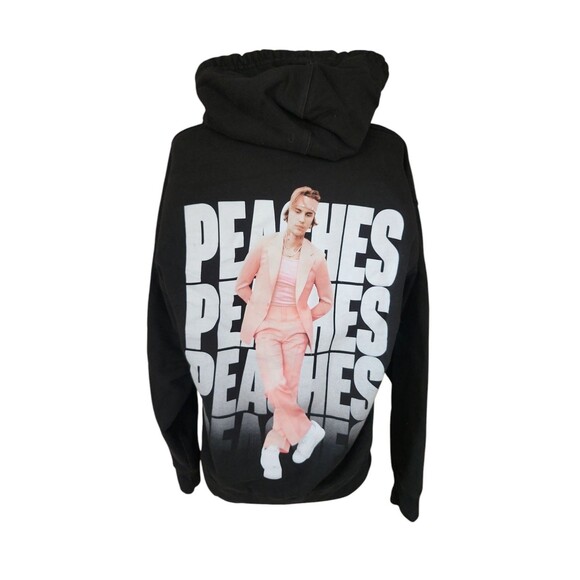 Justin Bieber Pullover Hoodie Women's Large Justice Concert Tour Peaches Black - Picture 1 of 7